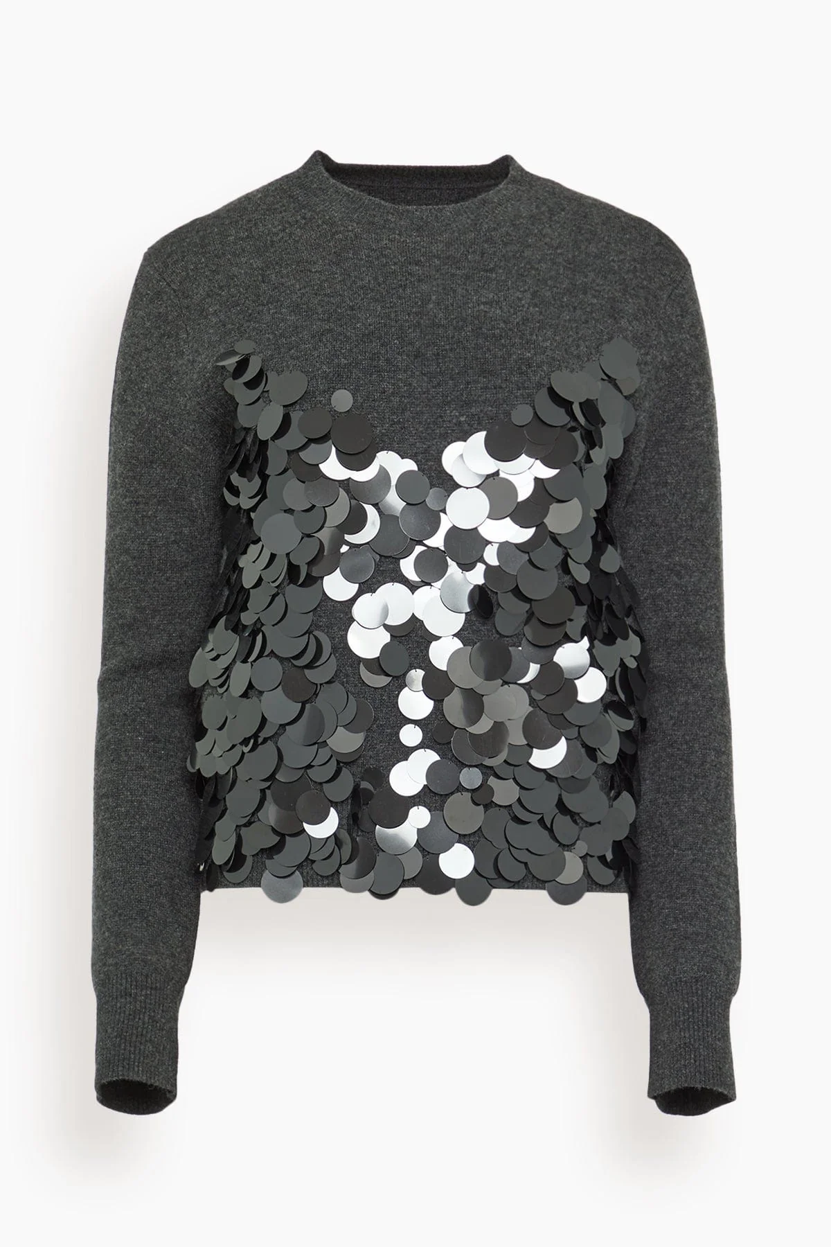 Sequin Embroidery Wool Knit Pullover in Gray/Black